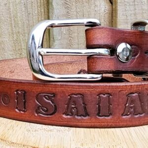 Young lads embossed tan leather belt with chrome buckle