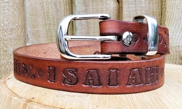 Young lads embossed tan leather belt with chrome buckle