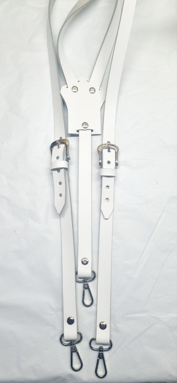 Genuine White leather mens Braces with Chrome fixings and buckles